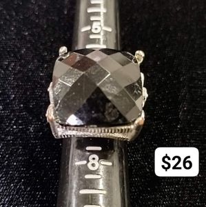 Hematite square faceted stone cocktail ring